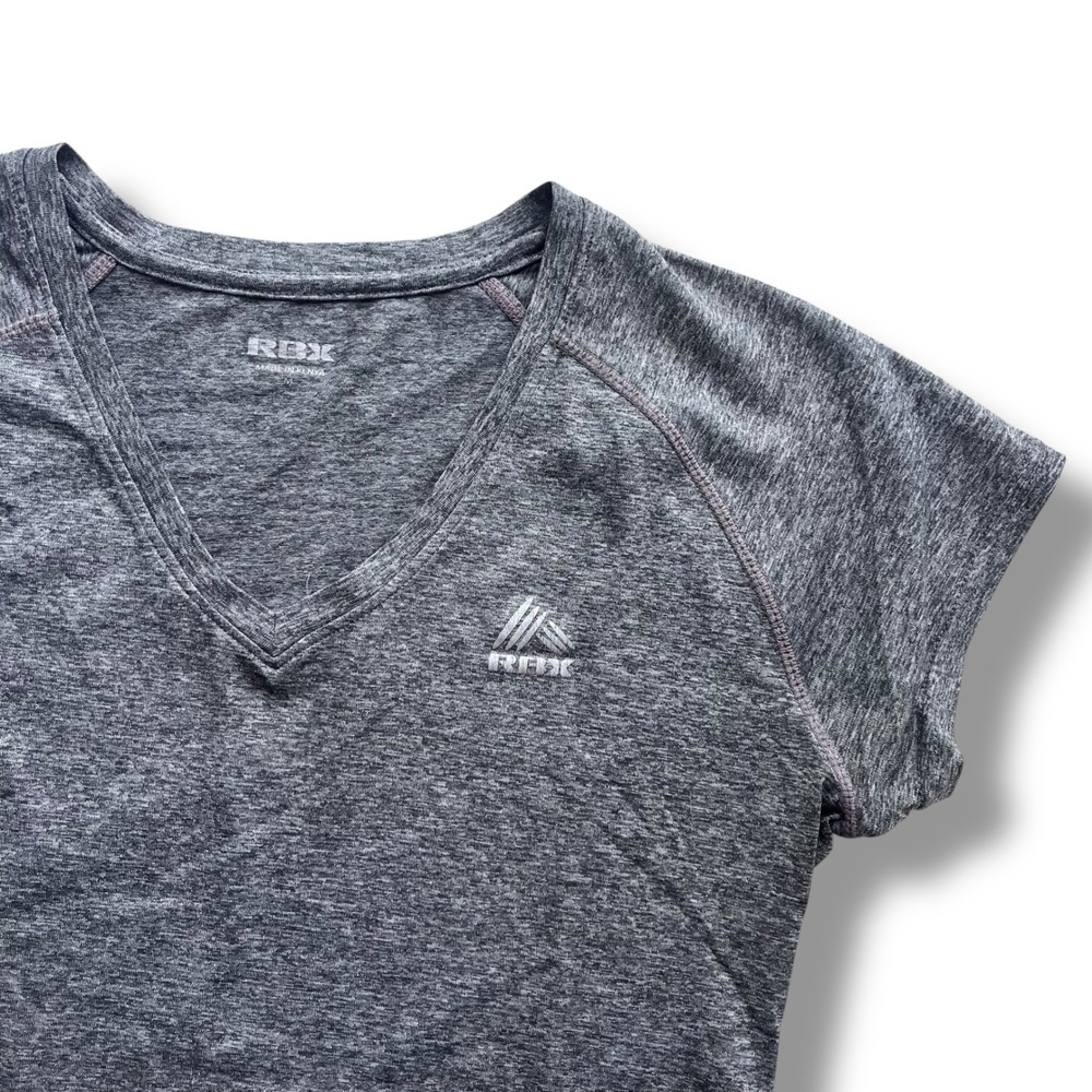 RBX Womens M Grey Space Dye V-Neck Activewear Short Sleeve TShirt  Gym Top Sport